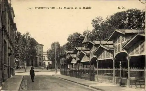 Ak Courbevoie Hauts de Seine, Marché et la Mairie