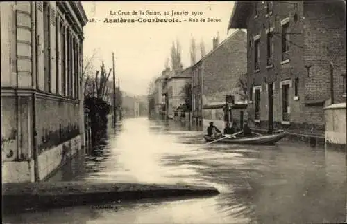 Ak Asnières-Courbevoie Hauts-de-Seine, Inondations de Janvier 1910, Rue de Bécon