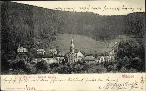 Ak Bad Wildbad im Schwarzwald, Kernerstraße mit Katholischer Kirche