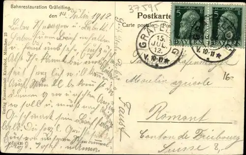 Künstler Ak Gräfelfing in Oberbayern, Bahnrestauration, August Kellerer