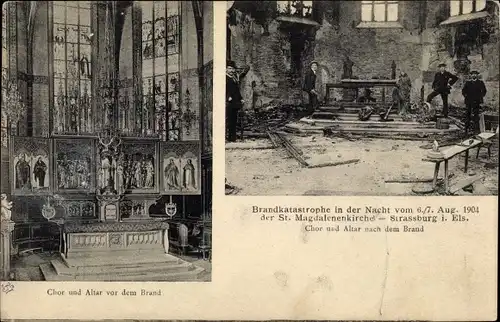 Ak Strasbourg Straßburg Elsass Bas Rhin, Brand der St. Magdalenenkirche 1904