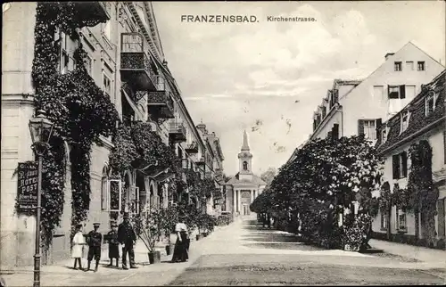 Ak Františkovy Lázně Franzensbad Reg. Karlsbad, Kirchenstraße, Hotel Post