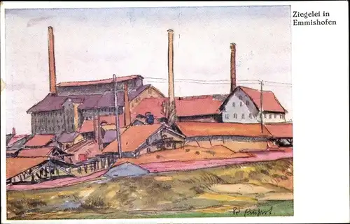 Künstler Ak Einhart, Karl, Emmishofen Kreuzlingen Kt Thurgau Schweiz, Ziegelei