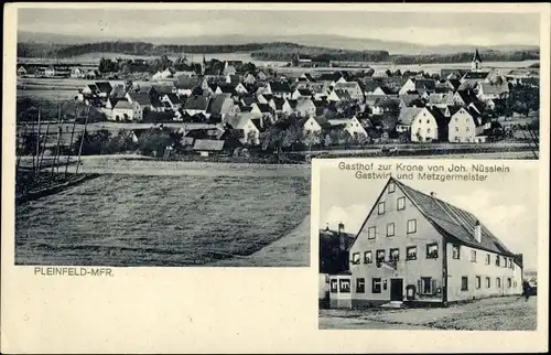 Ak Pleinfeld in Mittelfranken, Gasthof zur Krone, Joh. Nüsslein, Blick auf den Ort