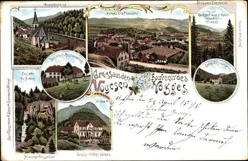 Litho Rothau Elsass Bas Rhin, Ortsansichten, Cascade, Donon Hotel, Grandfontaine