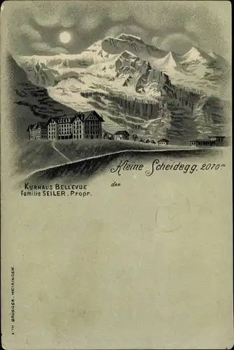 Mondschein Litho Kanton Bern, Berner Oberland, Kleine Scheidegg, Kurhaus Bellevue, Fam. Seiler