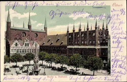 Ak Hansestadt Lübeck, Markt und Rathaus
