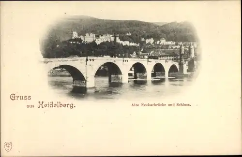 Ak Heidelberg am Neckar, Alte Neckarbrücke und Schloss