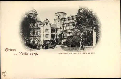 Ak Heidelberg am Neckar, Schlosshof mit dem Otto Heinrich Bau