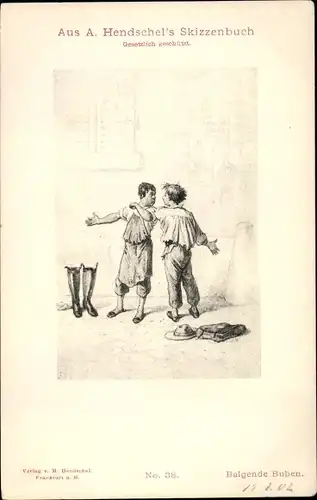 Künstler Ak Hendschel, Albert, Balgende Buben