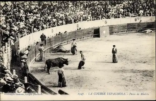 Ak Corrida de Toros, La Course Espagnole, Passo de Muleta, Stierkampf