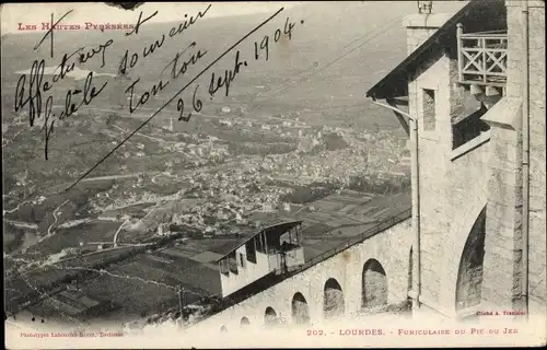 Ak Lourdes Hautes Pyrénées, Funiculaire du Pic du Jer, Standseilbahn