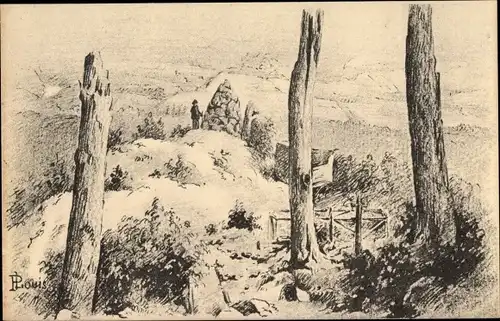 Künstler Ak Hartmannsweilerkopf Haut Rhin, Landschaft, Baumstämme