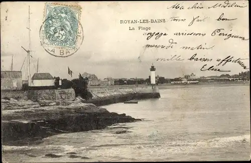 Ak Royan les Bains Charente Maritime, La Plage, Phare