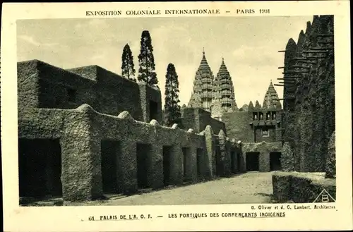 Ak Paris, Exposition Coloniale Internationale 1931, Palais de la AOF, Portiques des Commercants