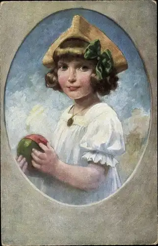 Künstler Ak Mädchen mit einem Ball, Kinderportrait