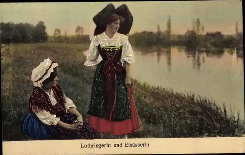 Ak Lothringerin und Elsässerin in Tracht, Alsace, Lorraine