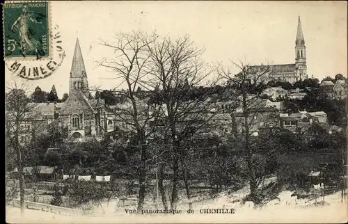 Ak Chemillé Maine et Loire, Vue Panoramique, Kirche