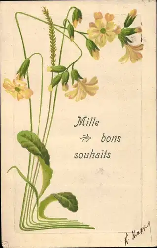 Präge Ak Glückwunsch, Mille bons souhaits, Blumen