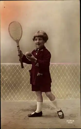 Ak Kind mit Tennisschläger und Ball