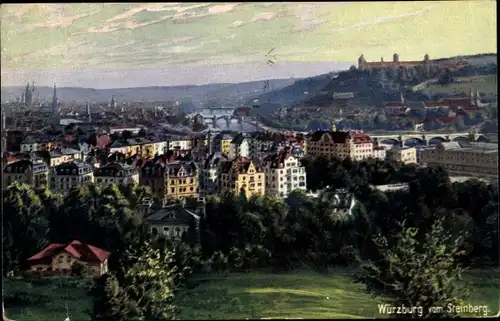 Künstler Ak Würzburg Unterfranken, Blick vom Steinberg auf die Stadt, Wiro 1709 D