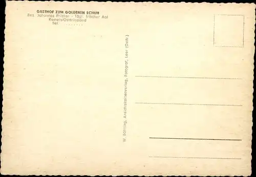 Ak Remels Uplengen in Ostfriesland, Gasthof zum goldenen Schuh, Schuhfabrik