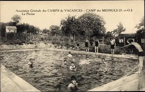 Ak Les Mesnuls Yvelines, Association Generale des Camps de Vacances, Camp, La Piscine