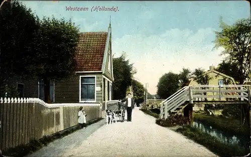 Ak Westzaan Zaanstad Nordholland, Hundekarren, Reklame Cacao Blooker