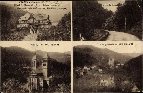 Ak Murbach Haut Rhin, Hotel St. Barnabé, Prop- Leon Koenig, Abbaye, Vue générale, Vallée