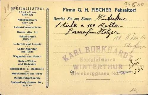 Künstler Ak Fehraltorf Kanton Zürich Schweiz, Chem. Zünd- und Fettwaren Fabrik G. H. Fischer