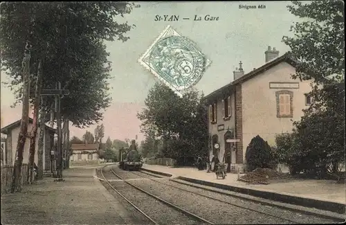 Ak Saint Yan Saône et Loire, La Gare