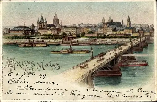 Litho Mainz am Rhein, Panorama, Brücke