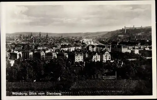Ak Würzburg am Main Unterfranken, Gesamtansicht, Steinweg