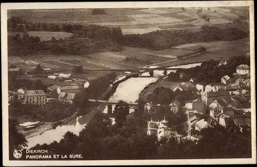 Ak Diekirch Luxemburg, Panorama et la Sure, Blick auf den Ort