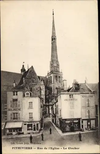Ak Pithiviers Loiret, Rue de l'Église, Le Clocher