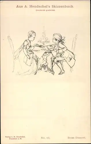 Künstler Ak Hendschel, Albert, Beim Dessert