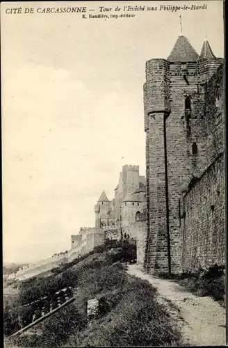 Ak Carcassonne Aude, Tour de l'Eviché sous Philippe le Hardi
