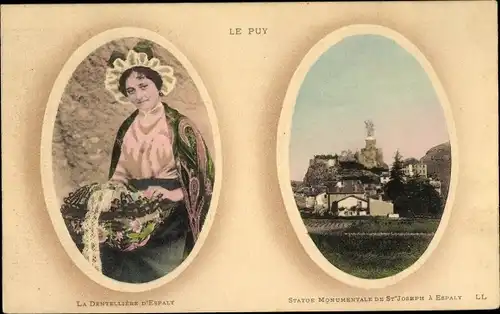 Ak Espaly Saint Marcel Le Puy en Velay Haute Loire, La Dentelliere, Statue Monumentale de St. Joseph
