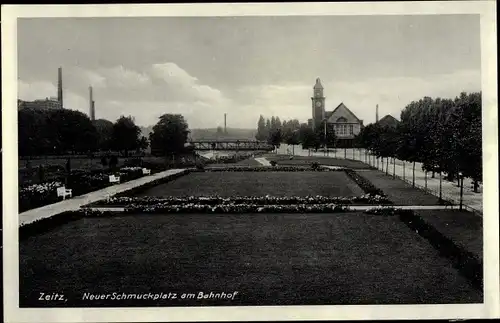 Ak Zeitz im Burgenlandkreis, Neuer Schmuckplatz am Bahnhof