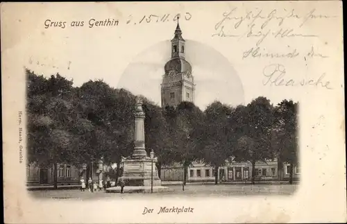 Ak Genthin am Elbe Havel Kanal, Marktplatz, Kirche, Kriegerdenkmal