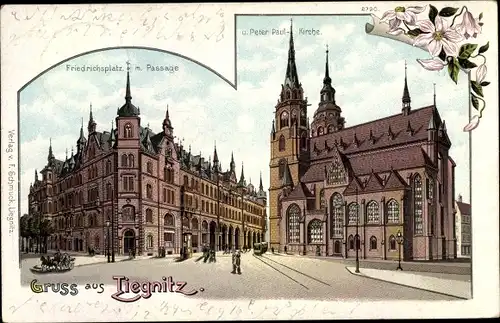 Litho Legnica Liegnitz Schlesien, Peter Paul Kirche, Friedrichsplatz, Passage