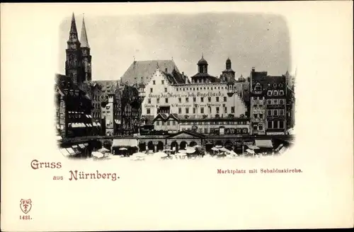 Ak Nürnberg in Mittelfranken, Marktplatz mit Sebalduskirche