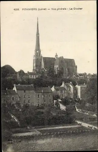 Ak Pithiviers Loiret, Gesamtansicht, Le Clocher