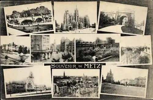 Ak Metz Moselle, Cathedrale, Le Gare, Pont, Vue générale