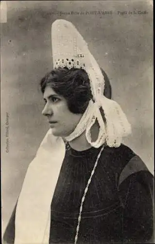 Ak Pont l'Abbé Finistère, Jeune Fille, Profil de la Coiffe, bretonische Tracht