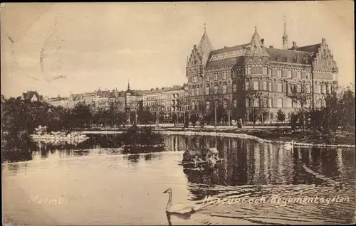 Ak Malmö Schweden, Museum och Regementsgatan