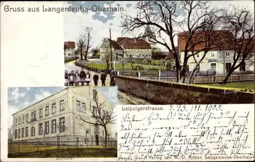 Ak Langenleuba Oberhain Penig in Sachsen, Leipziger Straße, Schule