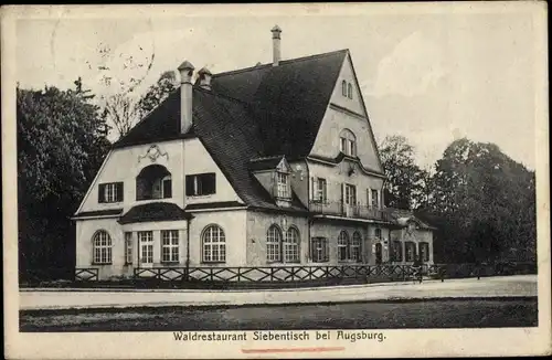 Ak Augsburg in Schwaben, Waldrestaurant Siebentisch, Außenansicht