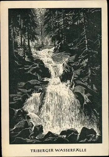Litho Triberg im Schwarzwald, Wasserfälle