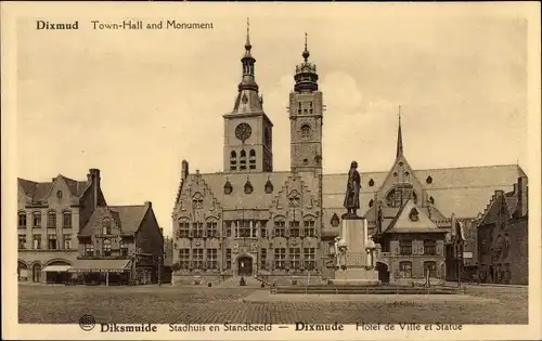 Ak Diksmuide Dixmude Westflandern, Stadhuis en Standbeeld